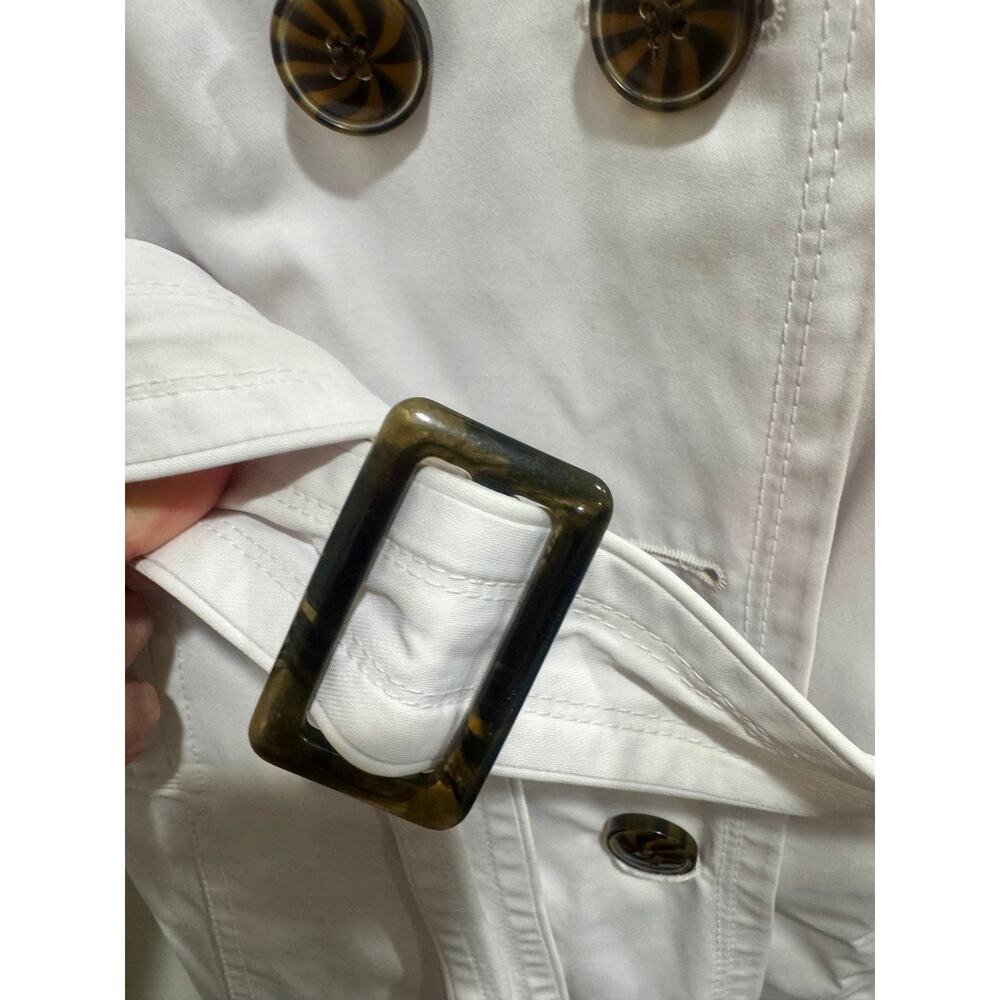 Bebe White Belted Trench Coat Ruffle Cuffs Statement Buttons M - Picture 6 of 8